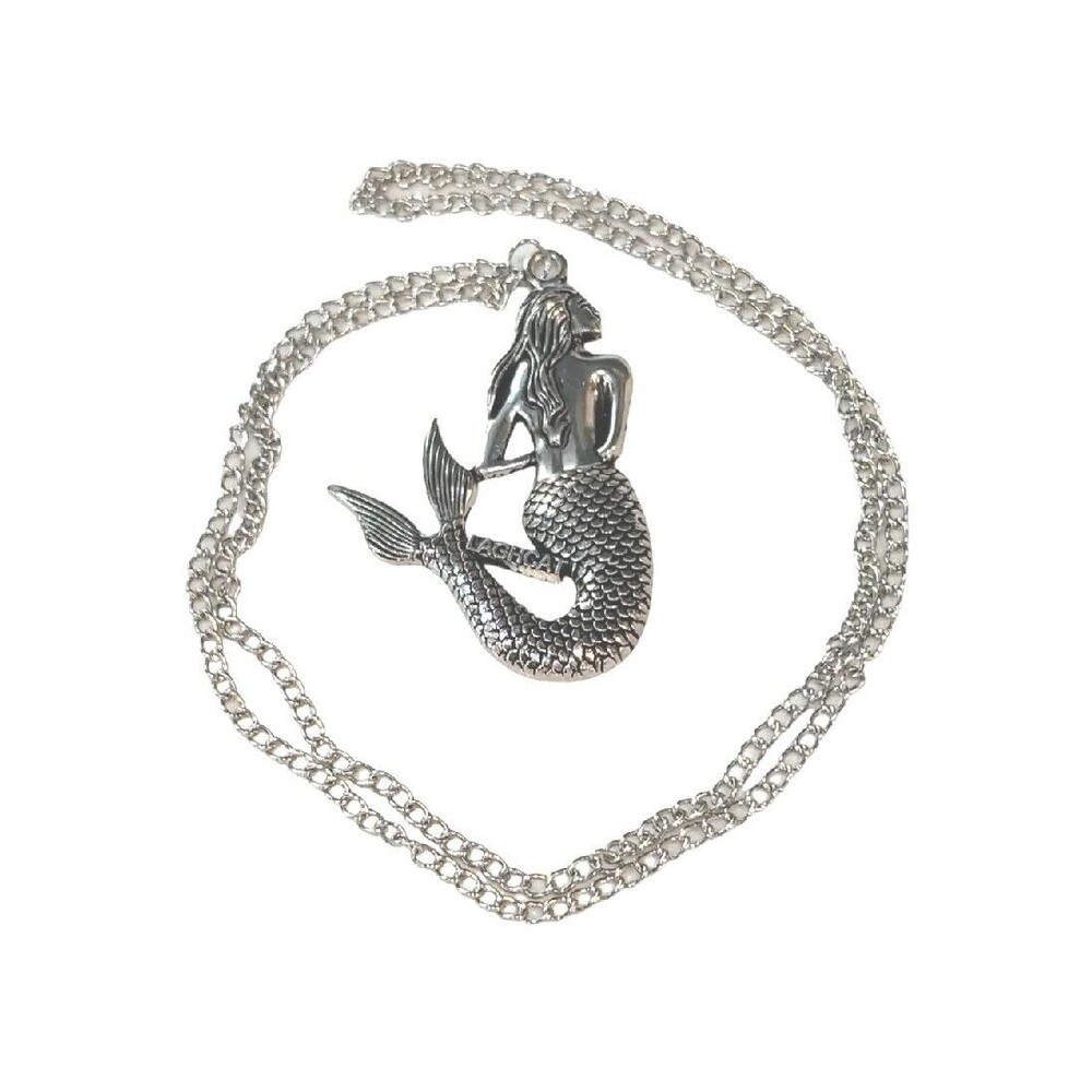 Laghcat Mermaid Necklace Silver Tone 2.5” Pendant 26” Chain Sea Nautical Gift